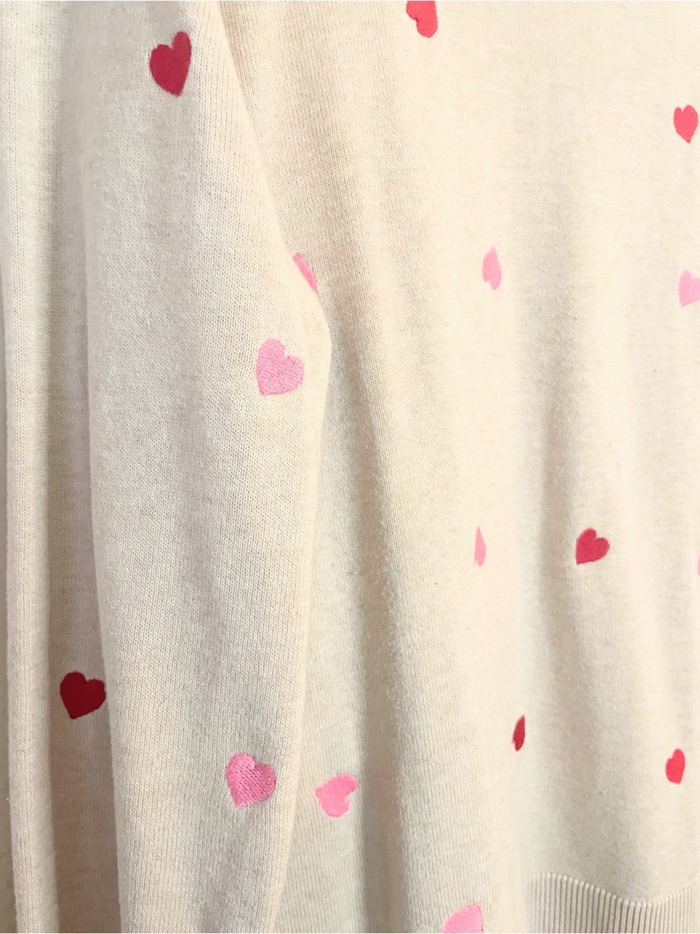 Heart Print Sweater Beige Pink Red Valentines Lightweight XL - Picture 3 of 8